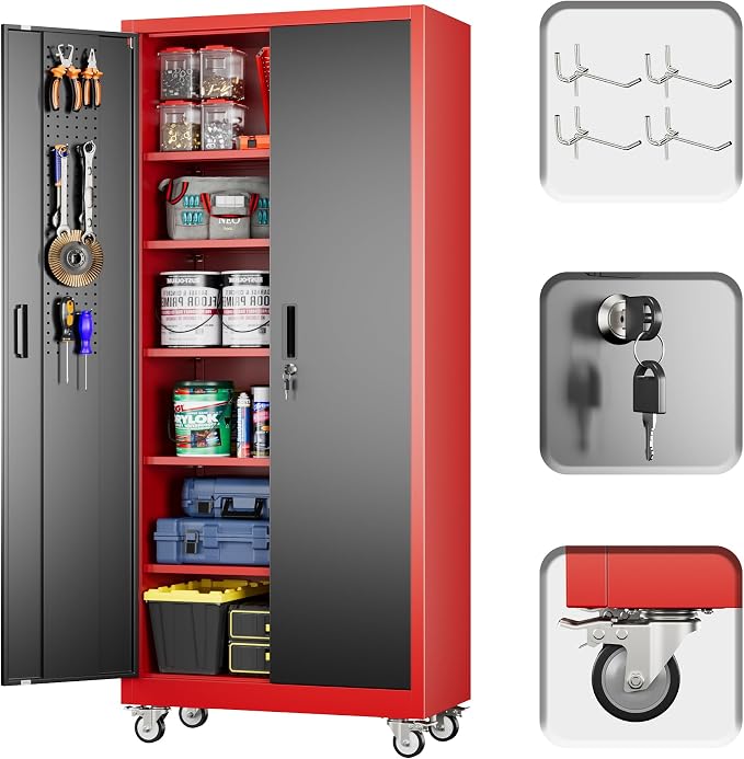 Garage Storage Cabinet with Wheels and Pegboard, Assembly Required by GANGMEIMENTALSTORAGECABINET