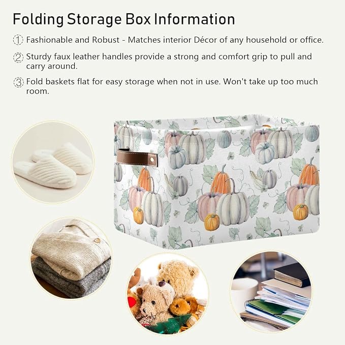 Fall Pumpkin Storage Basket Fabric Kitchen Baskets Autumn Maple Leaves Open - Image 5