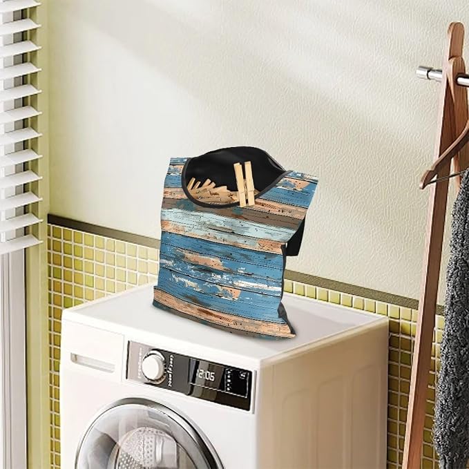 Wood Print Space-Saving Laundry Clothespin Bag, Waterproof Polyester Material - Image 3