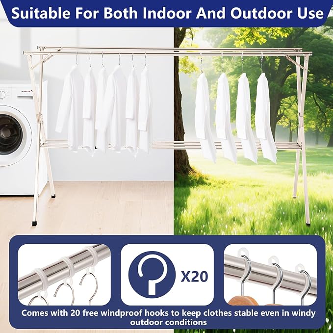 79 inches Foldable Clothes Drying Rack, Heavy Duty Stainless Steel Laundry - Image 4