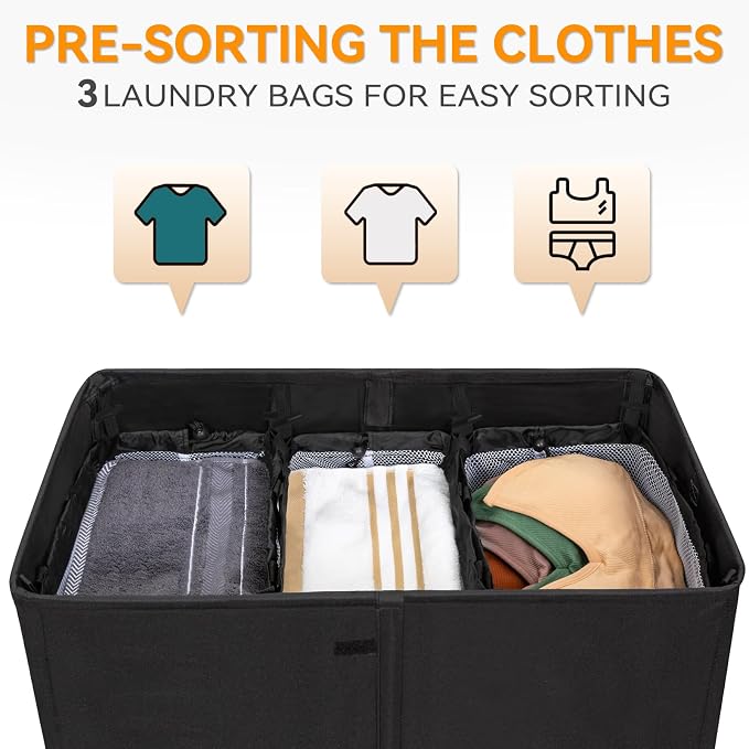 WOWLIVE Laundry Hamper with Lid, 180L Large Laundry Basket 3 Section with - Image 5
