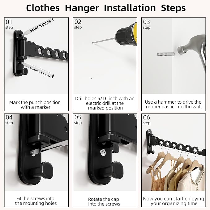 Wall Mounted Clothes Hanger Rack Folding Wall Mounted Clothes Hanger - Image 8