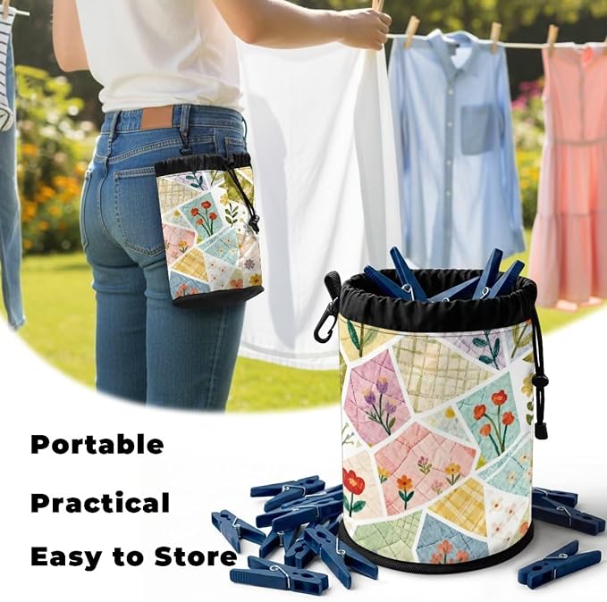 Clothespin Bag Holder Outside, Patchwork Floral Print Multiple Hanging Methods - Image 5