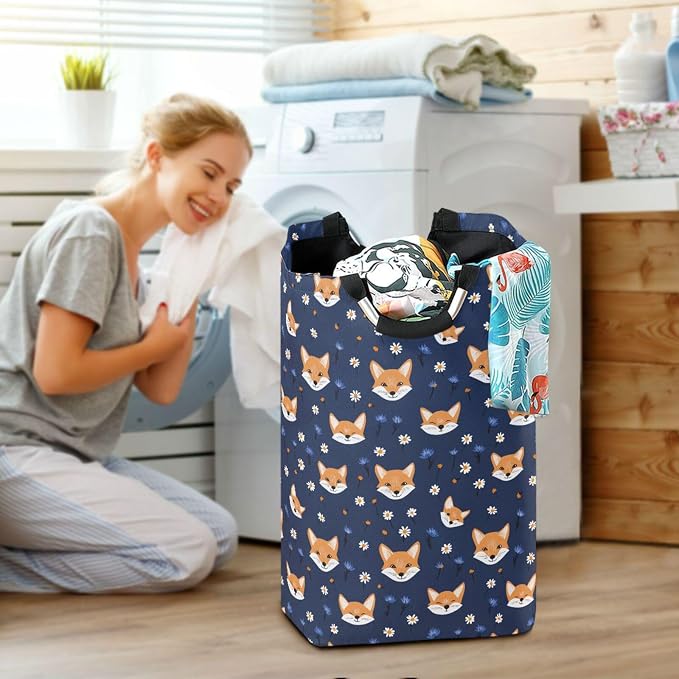 forests Fox Flower Blue laundry baskets, Foldable and waterproof dirty clothes - Image 6