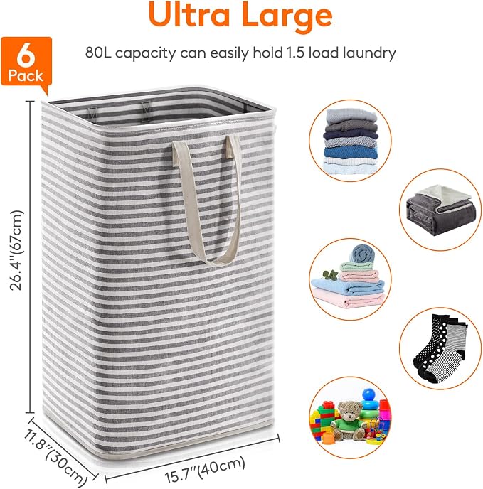Lifewit 6 Pack Laundry Basket 80L Each, Collapsible Clothes Hamper - Image 3