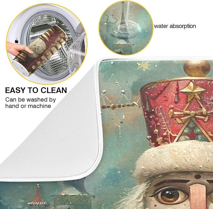 Gorgeous Pattern Kitchen Countertop Dish Drying Mat, Christmas Nutcracker - Image 4