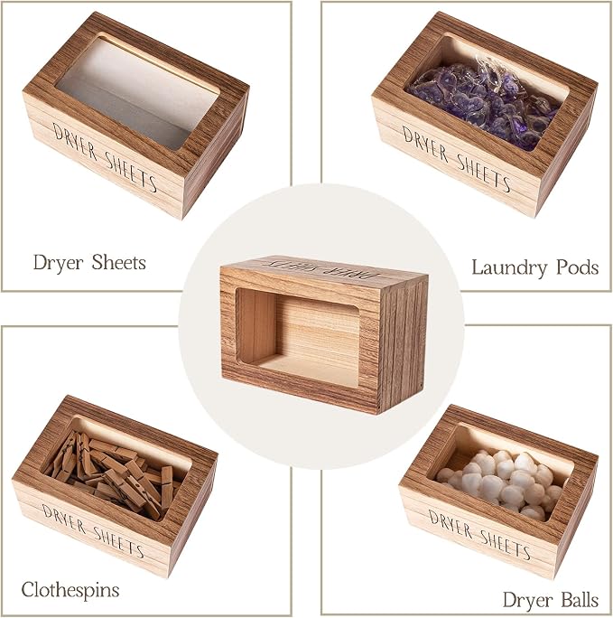 zoocatia Laundry Room Decor Dryer Sheet Container Wood Detergent Dispenser - Image 5