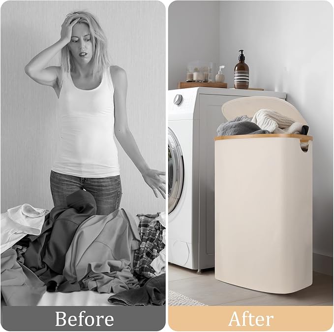 Slim Laundry Basket with Lid, 80L Narrow Laundry Hamper with Removable Bag - Image 7