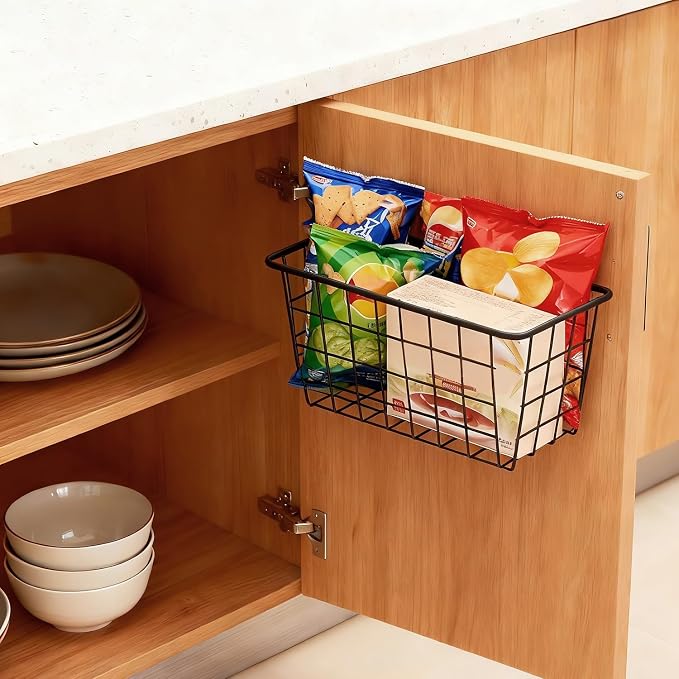 2 Set Adhesive Hanging Wall Basket Inside Cabinet Door Organizer, Wall Storage - Image 12