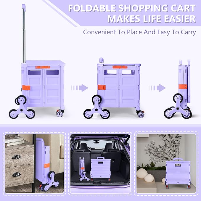 Foldable Utility Cart with Stair Climbing Wheels, Collapsible Rolling Crate - Image 2
