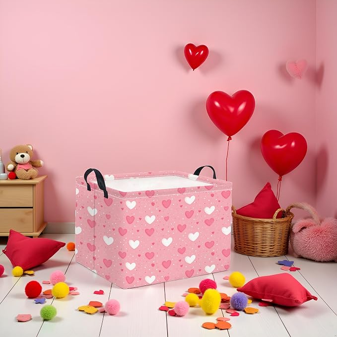 HIYAGON Rectangular Valentines Basket Baby Girl Storage Bin Pink Basket - Image 3
