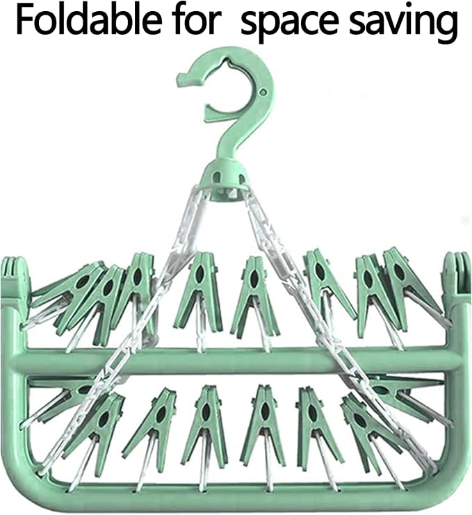 Clothes Drying Hanger with 32 Clips and Drip Foldable Hanging Rack - Image 3