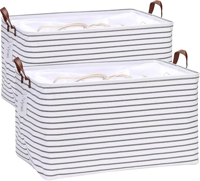 Hinwo 2-Pack Extra Large Canvas Fabric Storage Baskets by Hinwo