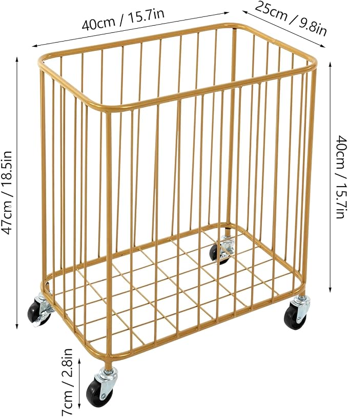 Laundry Basket with Wheels, Metal Railing Storage Cart with Handles, Rolling - Image 5