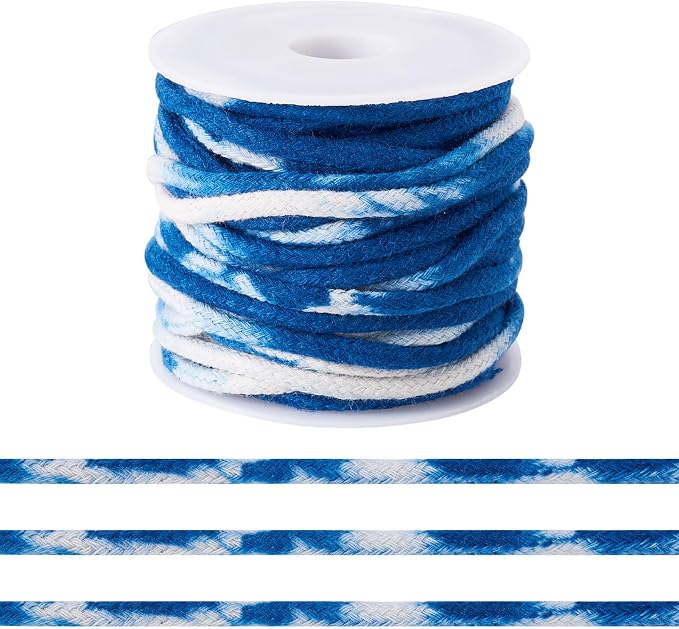 FASHEWELRY 5.46 Yards Natural Macrame Cotton Cord Marine Blue Tie-Dyed Braided by FASHEWELRY