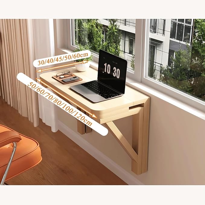 Wall-Mounted Folding Drop-Leaf Table Wood Floating Shelf Computer Desk - Image 6