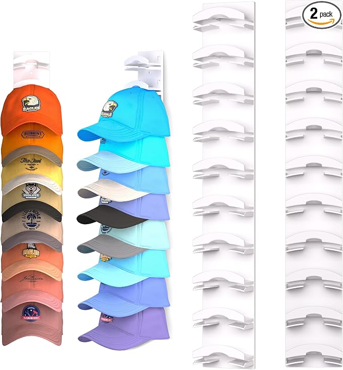 Hat Organizer for Baseball Caps 2Pack, Hat Rack for Wall by Houoisheck