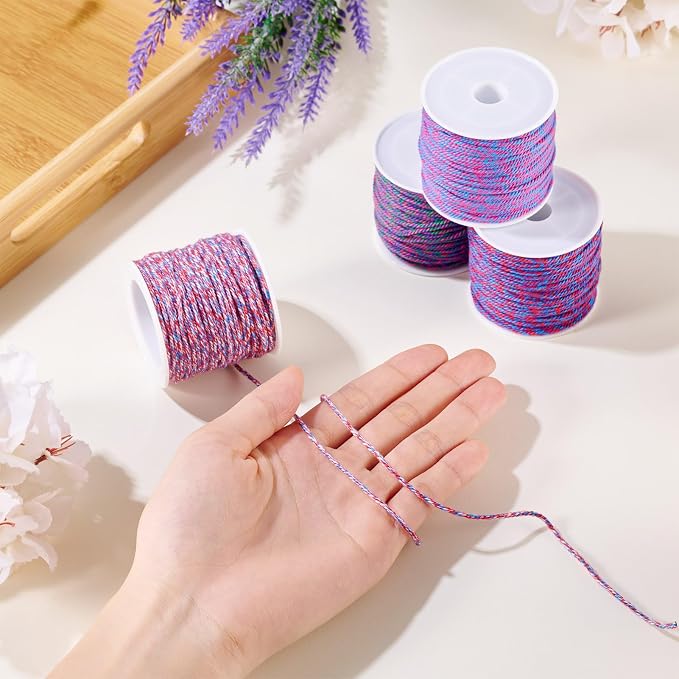 4 Rolls Braided Cotton Cord Purple Thin Macrame Thread 1.2 mm Twisted Beading - Image 5