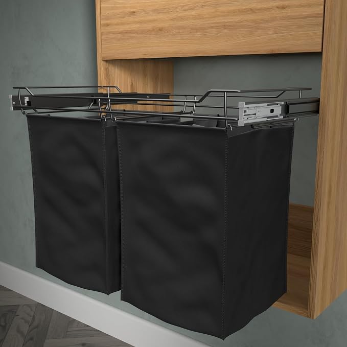 Classic 30" Full Extension Pullout Laundry Hamper in Matt Black - Image 3