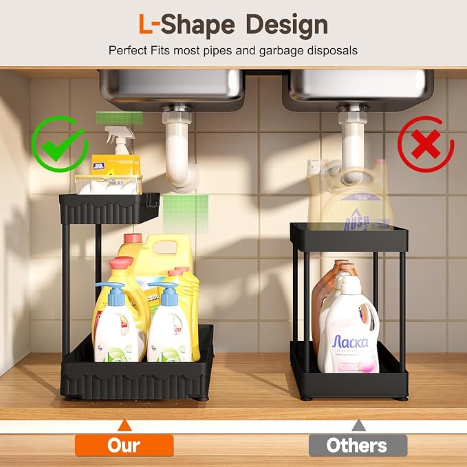 3 Pack Multi-Purpose Pull-Out Storage Organizers, 2-Tier L-Shaped Under - Image 2