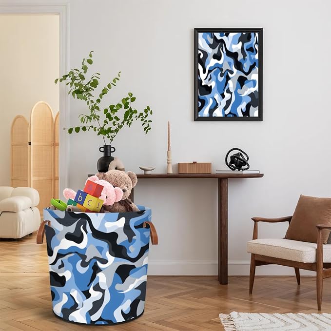 Blue Camo Laundry Hamper Waterproof Collapsible Basket - Image 7