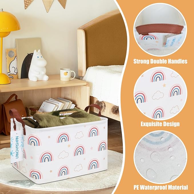 LANGYASHAN Rectangular Storage Bin Collapse Canvas Fabric Cartoon Storage Basket - Image 3