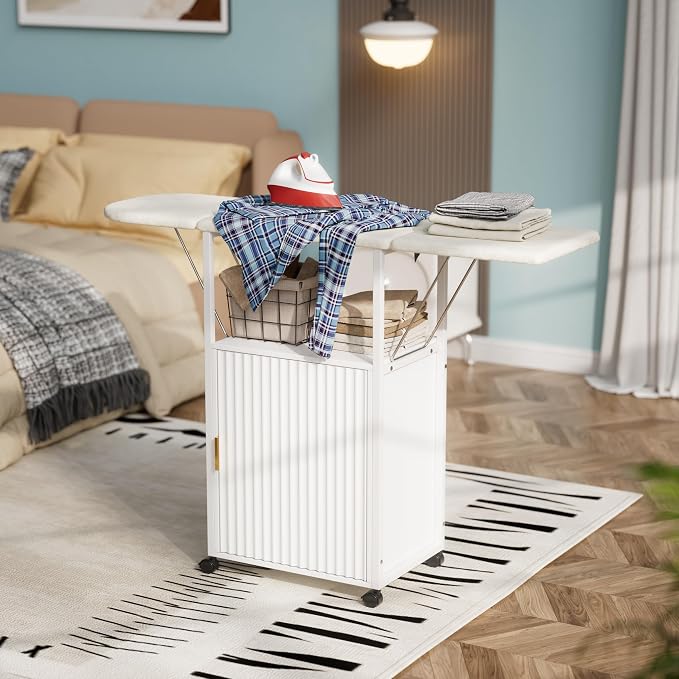 Rolling Ironing Board with Storage Cabinet, Folding Ironing Board with by SDMY