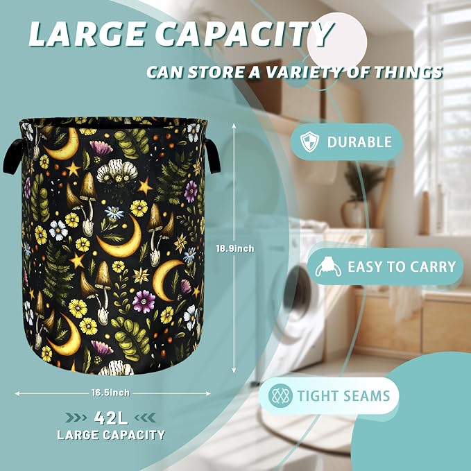 Cute Mushroom Laundry Basket Foldable Retro Moon Mushrooms Laundry Hamper - Image 2