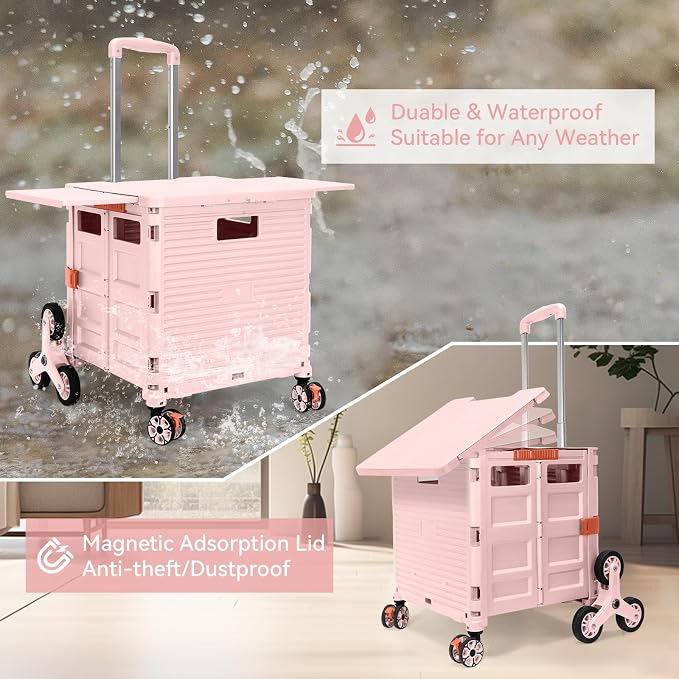 Foldable Utility Cart with Stair Climbing Wheels, Collapsible Rolling Crate - Image 6
