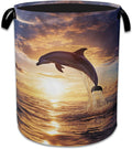 Dolphins Laundry Basket, Foldable Oxford Cloth Sunset Laundry Hamper by Unknown