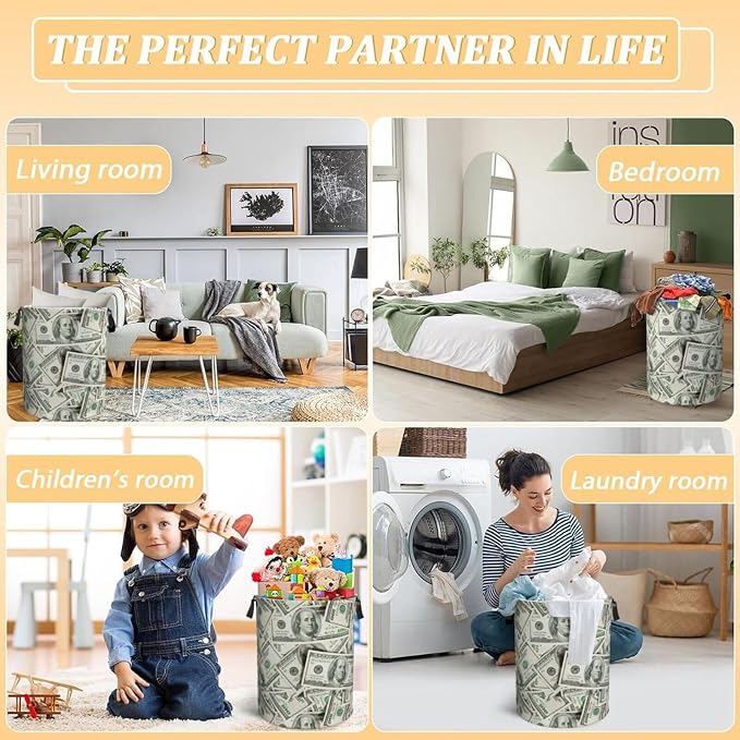 Funny Hundred Dollars Money Bills Laundry Hamper Bag - Image 7