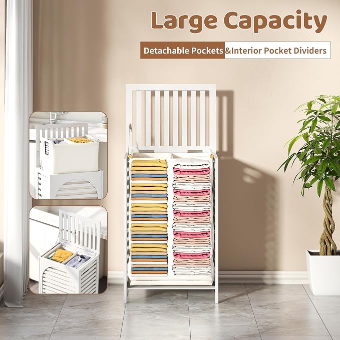 FILWH Laundry Hamper with Lid Large Bamboo Laundry Bin Basket 85L Clothes - Image 3