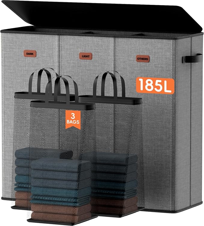 185L Laundry Hamper 3 Section, Laundry Hamper by Vexalora