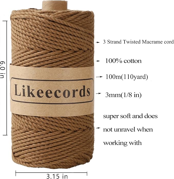 Cotton Macrame Cord, 3mm x 100m, Twisted 3 Strand, Craft Cord - Image 2