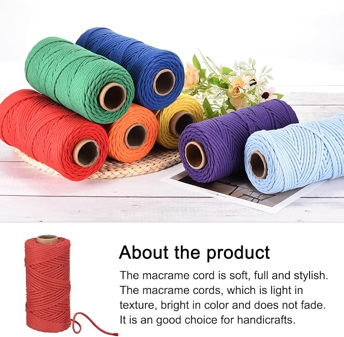 Rebower Macrame Cord 4mm x 109 Yard, Natural Cotton Macrame Rope Twisted - Image 4