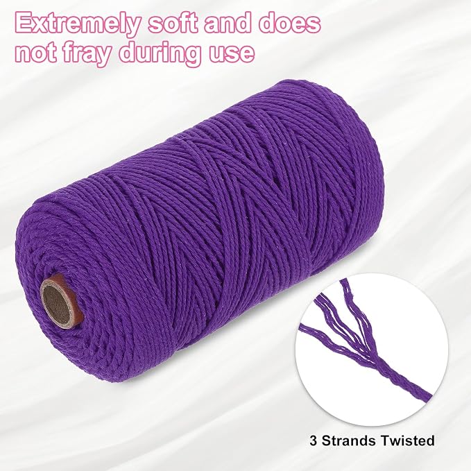 HARFINGTON Natural Macrame Cord 2mm x 220 Yards 3 Strand Twisted Cotton Macrame - Image 3