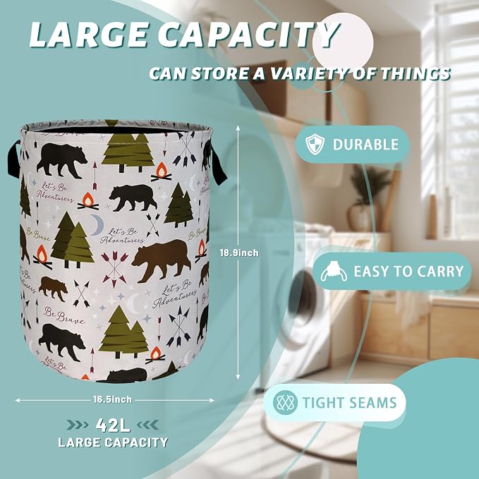 Funny Adventure Bear Forest Laundry Hamper Camping Laundry Basket - Image 2