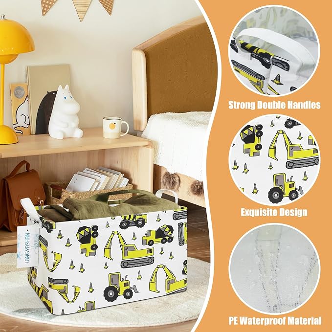 LANGYASHAN Rectangular Storage Bin Collapse Canvas Fabric Cartoon Storage Basket - Image 3
