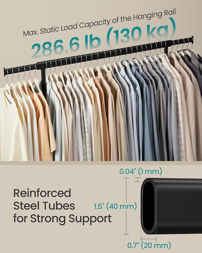 SONGMICS Clothes Rack with Wheels, Heavy-Duty Garment Rack with Extendable - Image 3