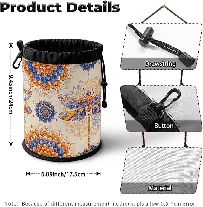 Clothespin Storage Bag with Hooks & Drawstring Closure Bohemian Mandala - Image 7