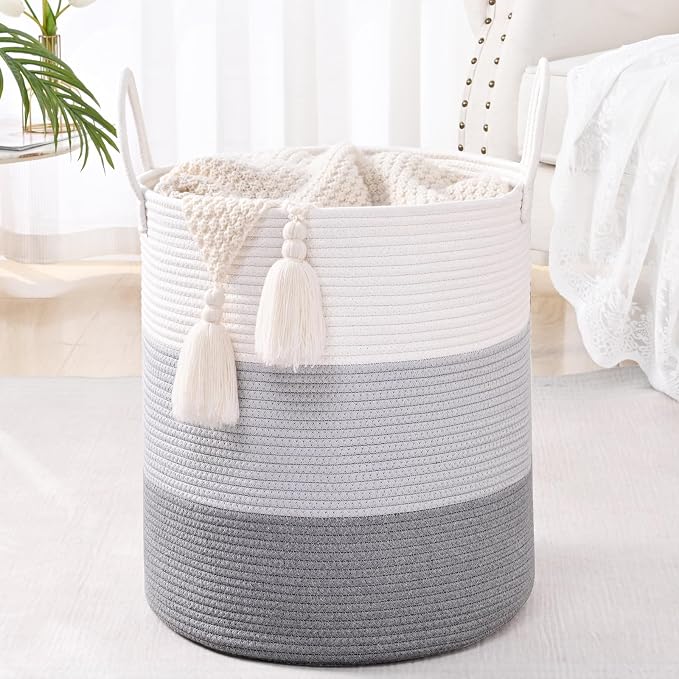 Laundry Hamper for Organizing, 52L Tall Laundry Baskets, Cotton Rope Woven - Image 9