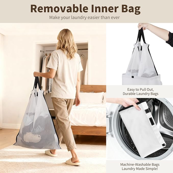 80L Large Laundry Hamper with Lid, Foldable Laundry Bag - Image 6