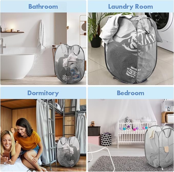 Pop Up Hamper, Foldable Mesh Laundry Basket - Image 7