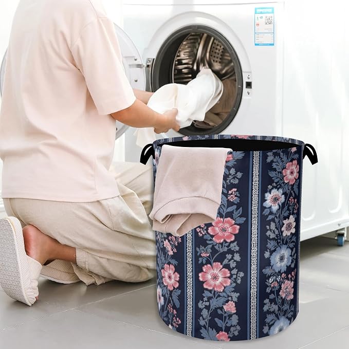 Boho Vintage Flower Laundry Basket, Foldable Oxford Cloth Tote Bag Laundry - Image 7