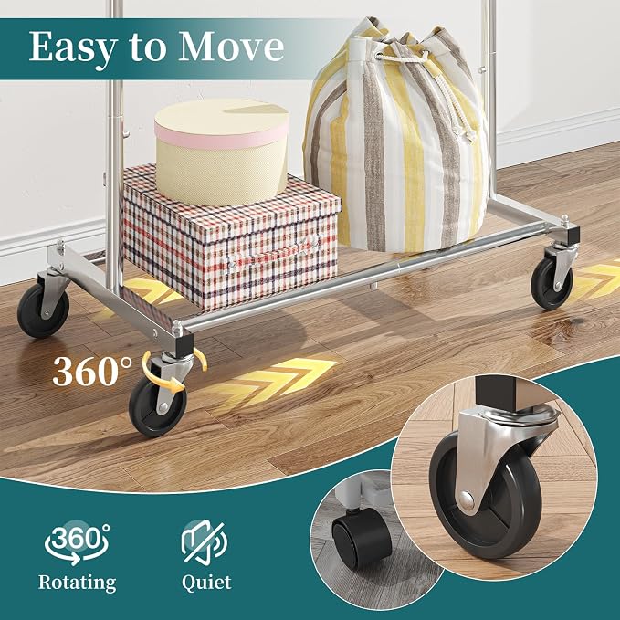 Simple Trending Standard Rod Clothing Garment Rack, Rolling Clothes Organizer - Image 6