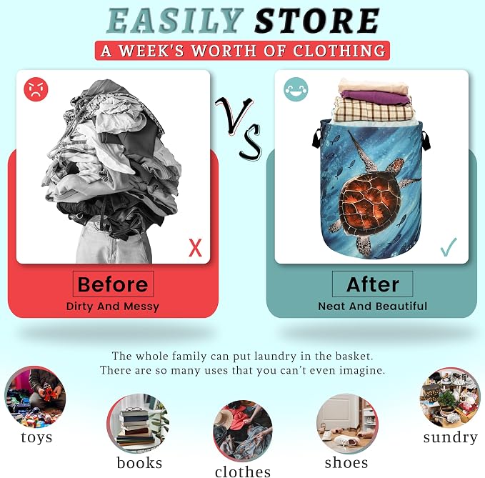Sea Turtle Laundry Basket Foldable - Image 3