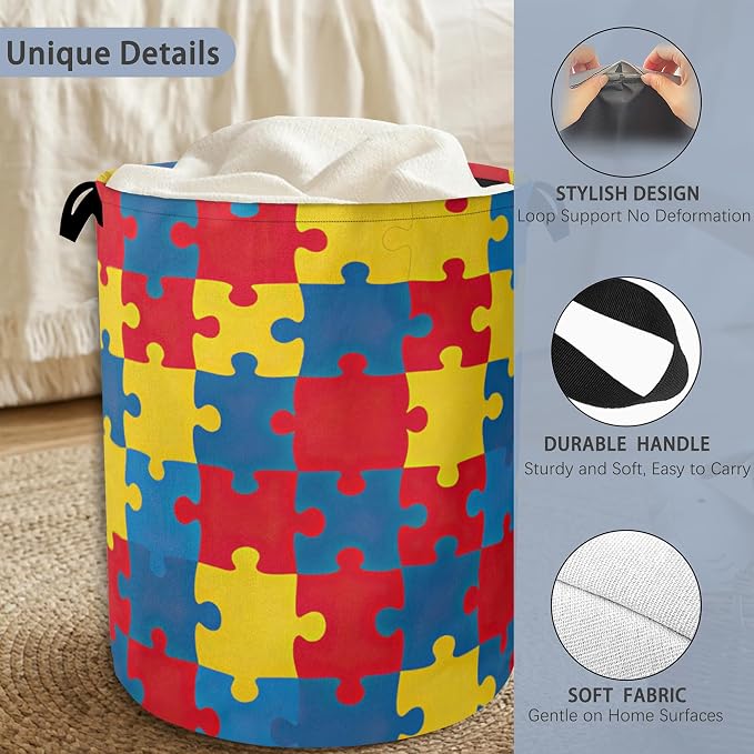 Colorful Puzzle Laundry Basket, Foldable - Image 3