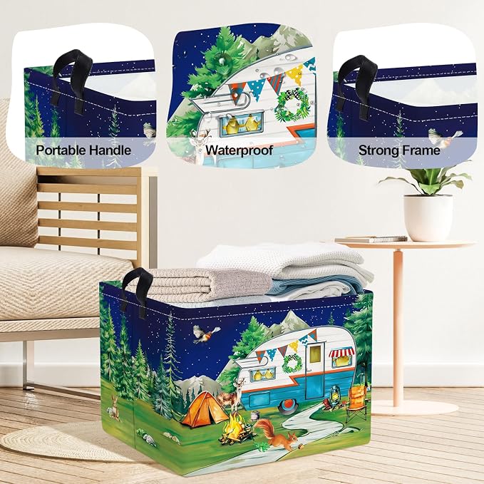 Night Camping Laundry Hamper Picnic Large Storage Basket Bonfire Collapsible - Image 4