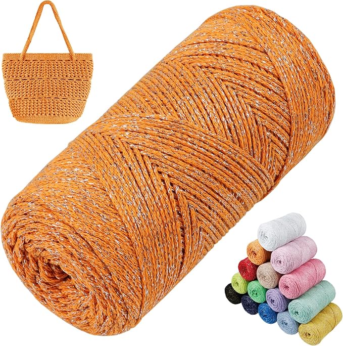 Sparkle Macrame Cord 1.5mm x 306 Yards Cotton Glitter Yarn by LEREATI
