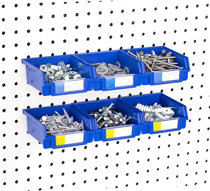 Pegboard Bins - 6 Pack Blue - Hooks to Any Peg Board - Organize Hardware - Image 3